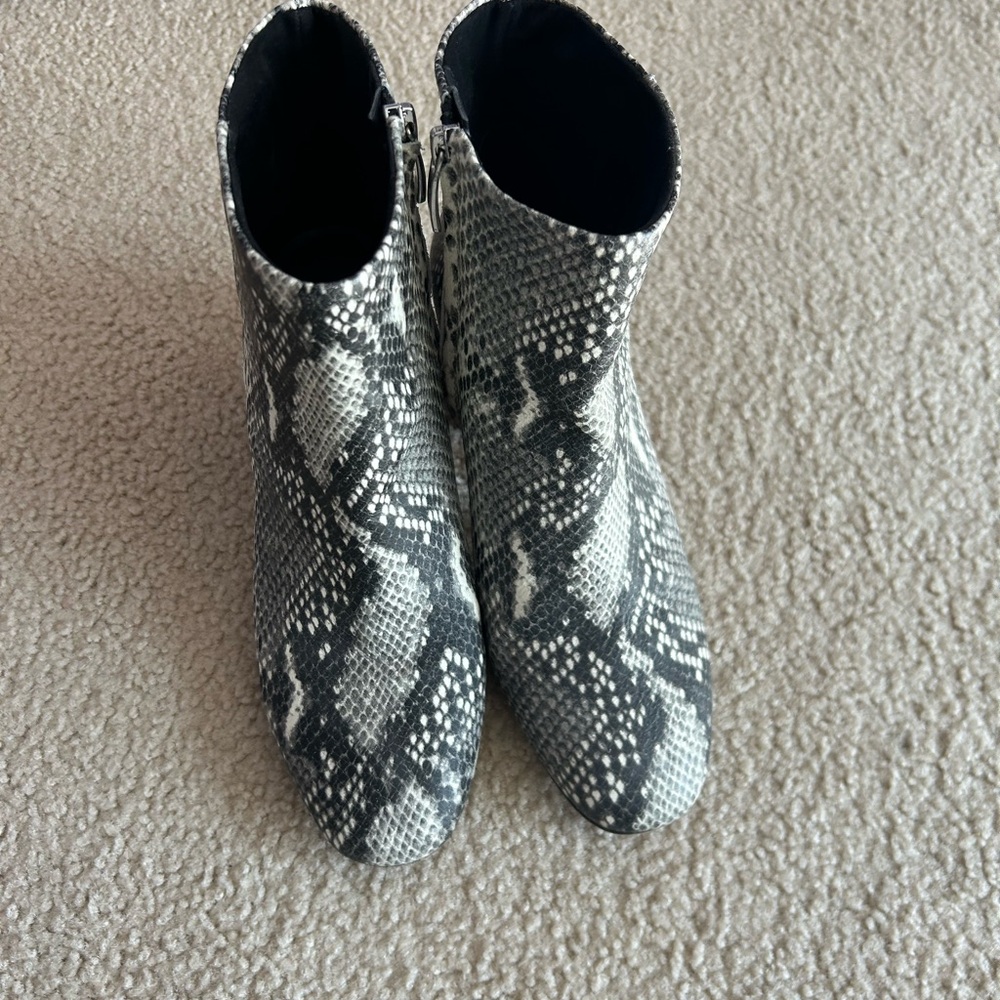 Essex Lane Black and White Snake Print Ankle Boots